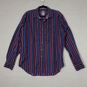 Robert Graham Classic Fit Shirt Mens XL Cotton Button Down Contrast Collar Cuffs